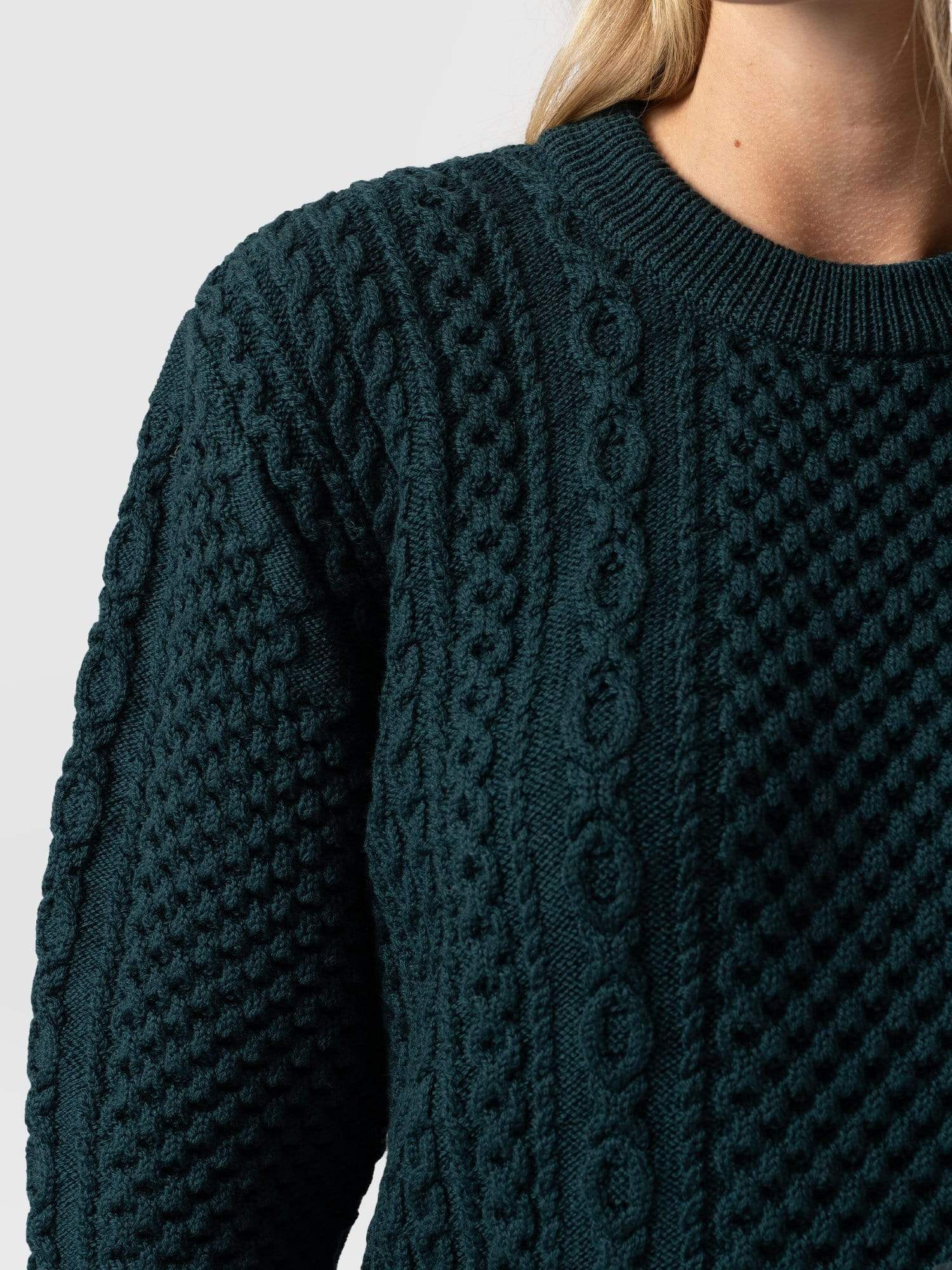 Billie Aran Knit Jumper Teal - Women's Jumpers | Saint + Sofia® UK